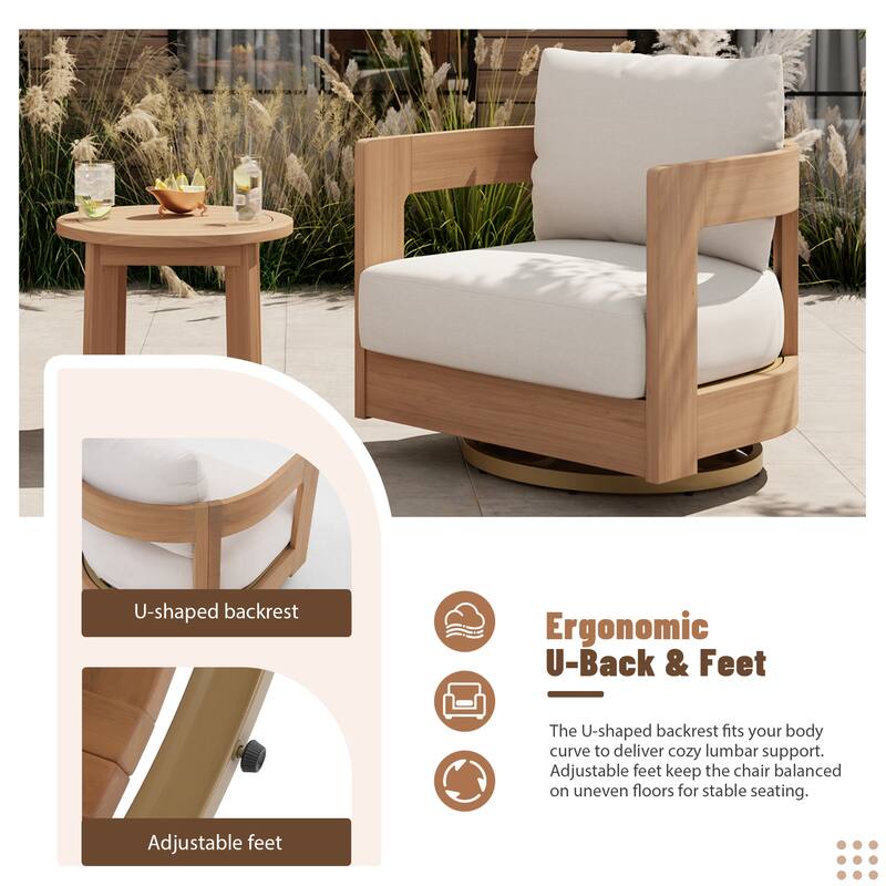 Outdoor Swivel Chair Conversation Set 360-Degree Solid Wood Eucalyptus