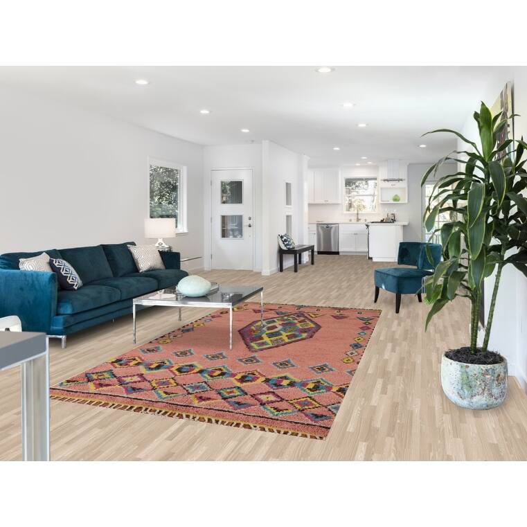 Pink Moroccan Oriental Area Rug Handmade Wool Carpet - 5'1" x 9'7"