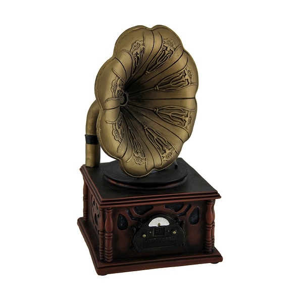 Vintage Gramophone Bronze and Wood Finish Coin Bank - 9.5 X 5 X 5 inches