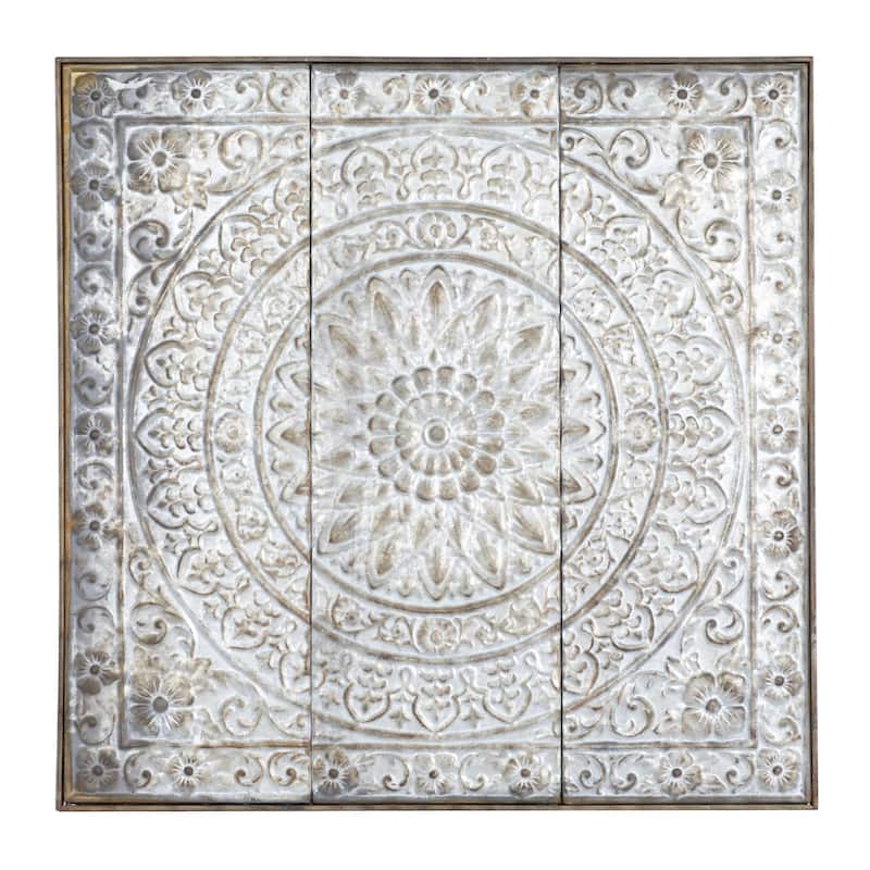 Metal Floral Embossed Home Wall Decor with Gray Backing - Grey or Silver - Roche River Decor