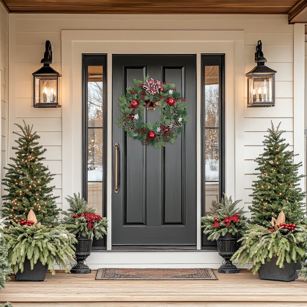 Red Bells Mixed Foliage Artificial Christmas Wreath, 30-Inch, Unlit