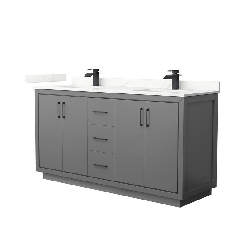 Wyndham Collection WCF111166D-QTZ-UNSMXX Icon 66" Free Standing Double - Dark Gray / Giotto Quartz Top / Matte Black
