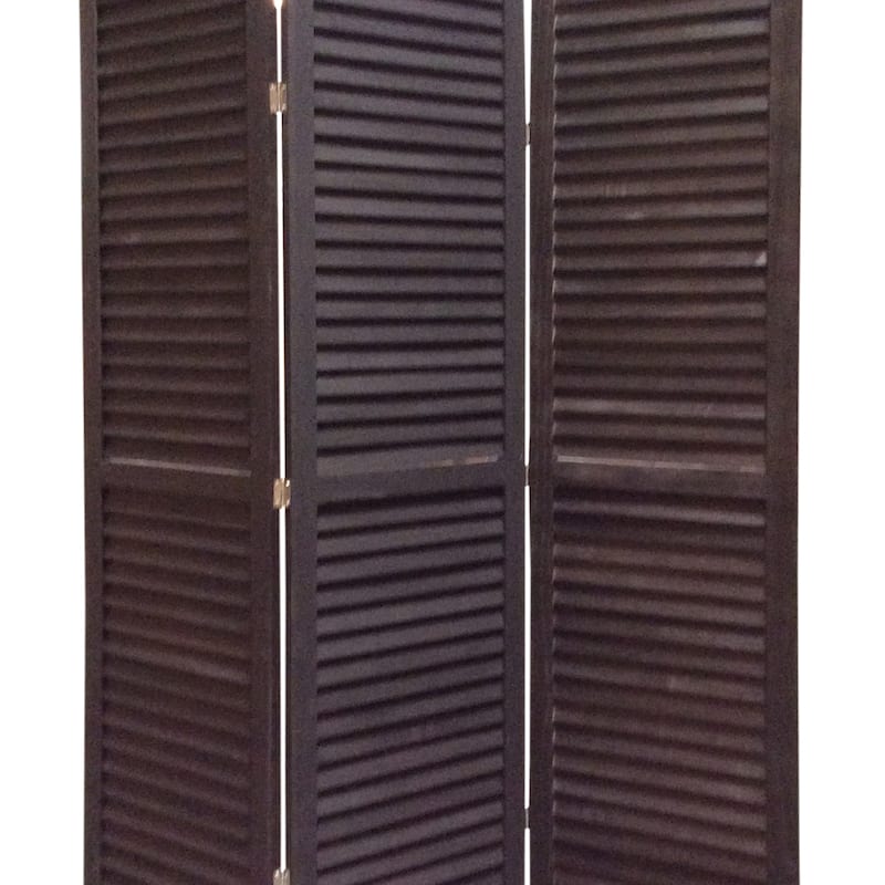 3 Panel Foldable Wooden Shutter Screen with Straight Legs, Black