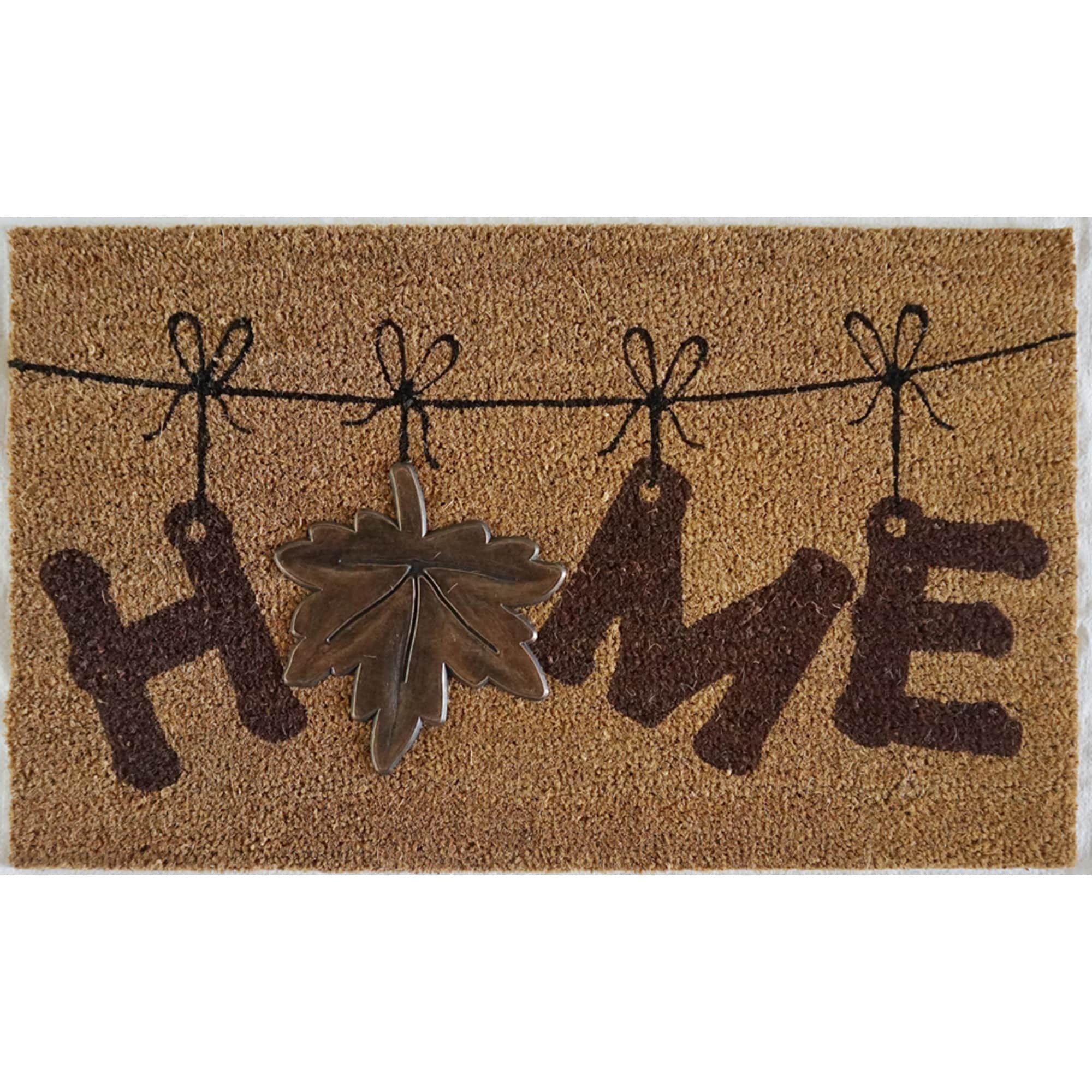 Coir Mat With Rubber Accent Home With Maple Leaf Accent