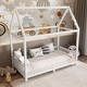 preview thumbnail 11 of 10, Wood Twin Size House Bed with Guardrail and LED Light, White