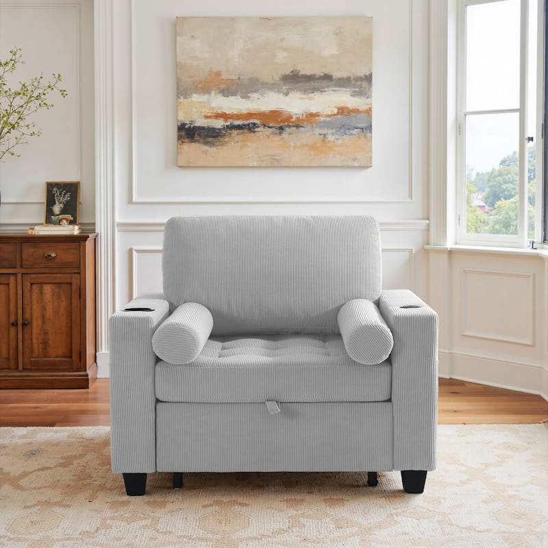 39" Adjustable Recline Convertible Sleeper Accent Chair with USB Port