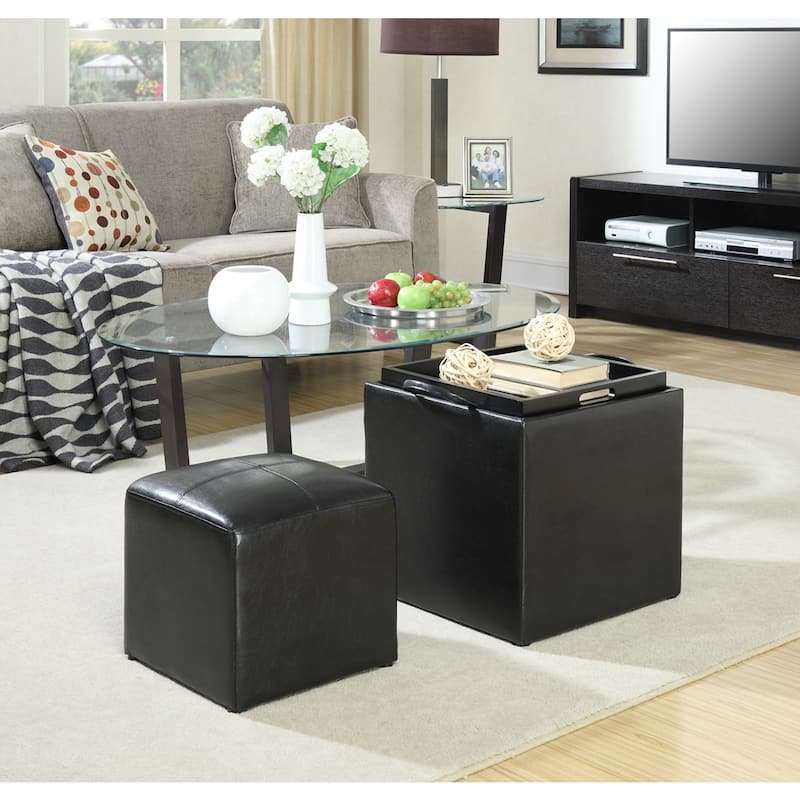 Single Ottoman with Stool - Upholstered Multi-Purpose Accent Furniture with Storage for Seating and Home Organization