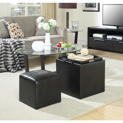 Single Ottoman with Stool - Upholstered Multi-Purpose Accent Furniture with Storage for Seating and Home Organization