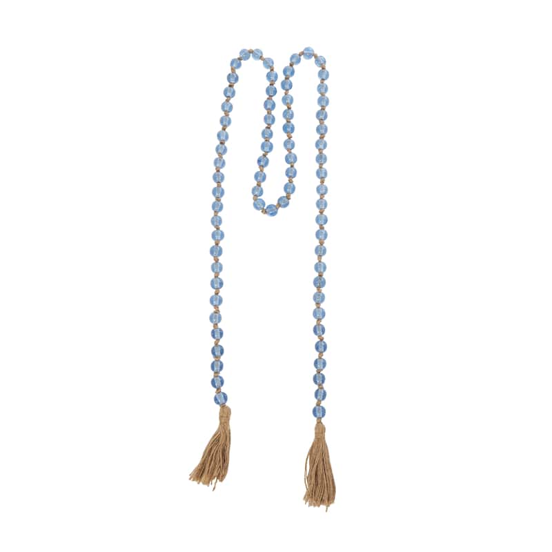 Glass Handmade Round Long Beaded Garland with Tassel with Knotted Brown Jute