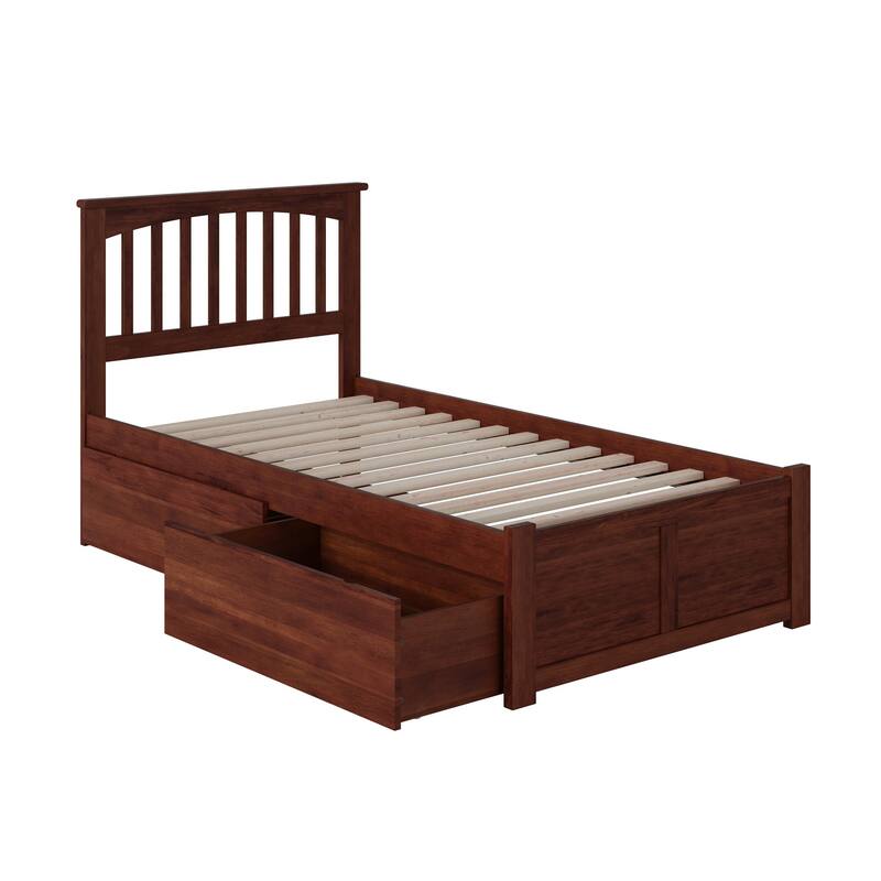 Mission Twin Platform Bed with Footboard and 2 Drawers in Walnut - Walnut - Twin