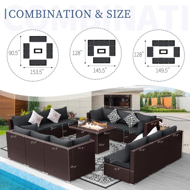 FINCATI Outdoor Wicker Patio Furniture Conversation Sectional Sofa Set