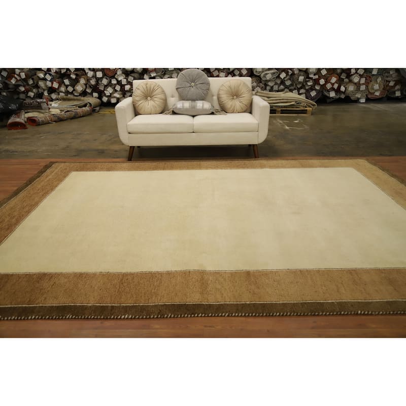 Hand Knotted Oriental 100% Wool Carpet Modern Solid Beige & Ivories Gabbeh Area Rug - 11' 8'' X 8' 3''