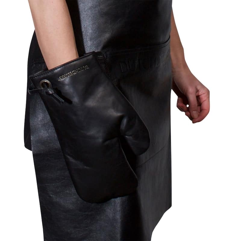 Leather Oven Mitt with Hanging Loops - 11.5" - Black