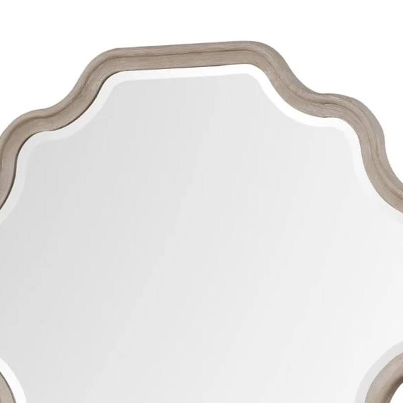 Fea Dresser Mirror, Natural Oak Brown Solid Wood, Scallop Edges, 40x47 - Natural Oak Brown