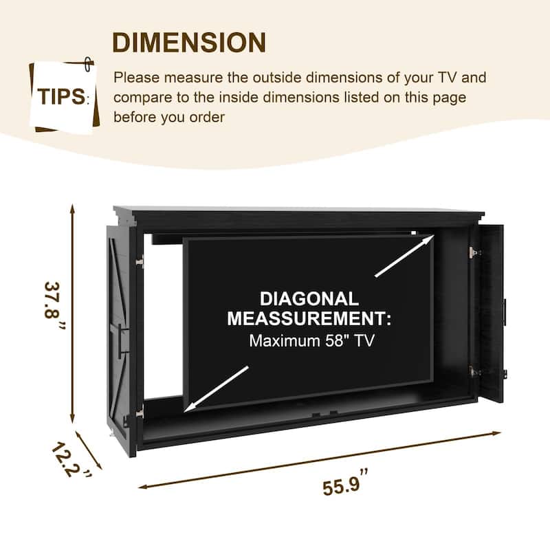VEIKOUS Outdoor TV Enclosure Weatherproof, Wooden TV Cabinet with Collapsible Sliding Doors,