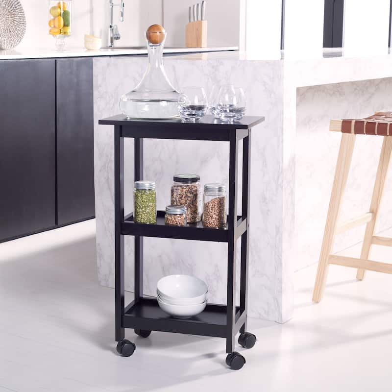 SAFAVIEH Bevin 2-Shelf Kitchen Bar Cart with Wheels - 20" W x 12" L x 33" H - Black