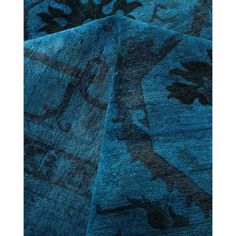 Overton Hand Knotted Wool Vintage Inspired Modern Contemporary Overdyed Blue Area Rug - 9' 0" x 11' 10"