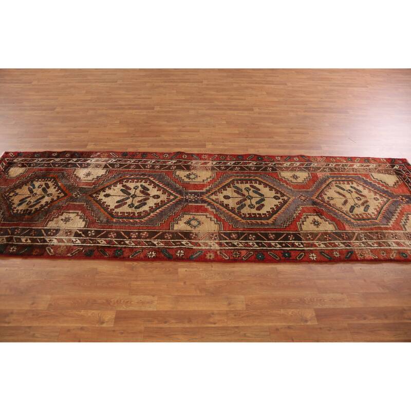 Hand Knotted Oriental 100% Wool Carpet Traditional Geometric Red Ardebil Runner Rug - 11' 0'' X 3' 5''