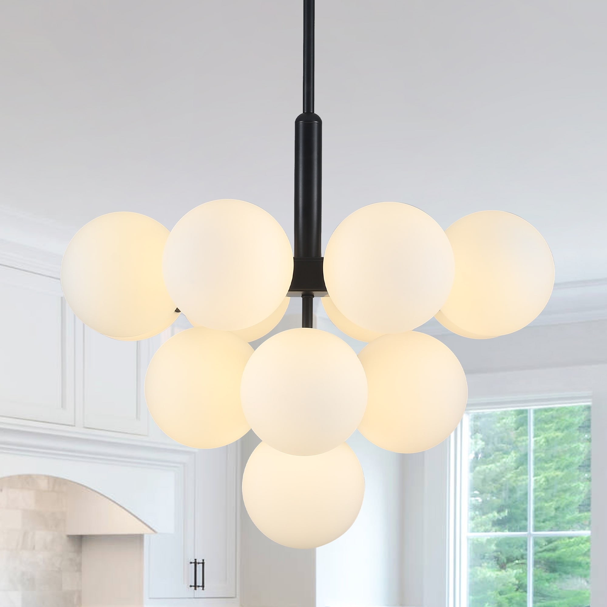 Modern 13-Light Dimmable Globe Milk White Glass Chandelier for Dining Room