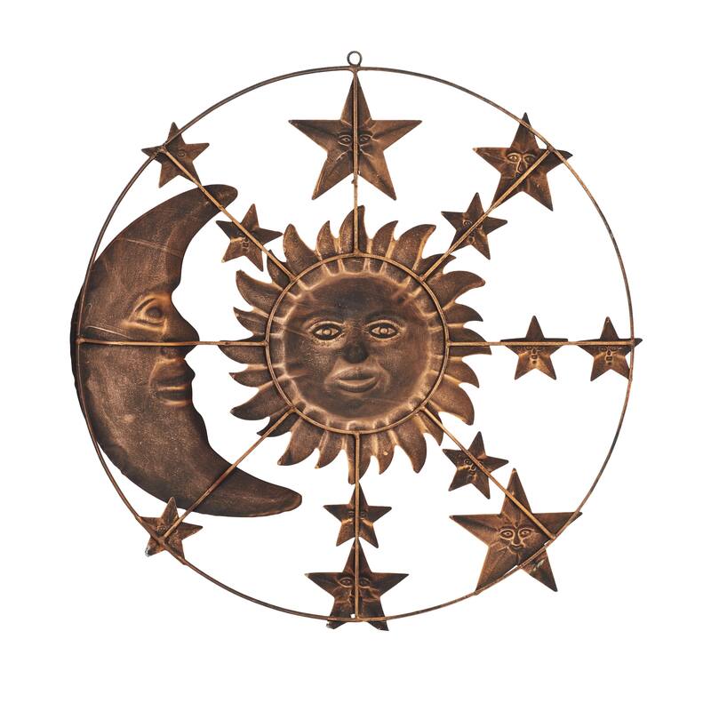 Metal Sun and Moon Indoor Outdoor Home Wall Decor with Stars - Bronze - Roche River Decor