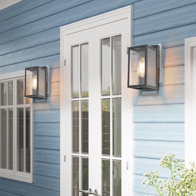 Bern Modern 1-Light Matte Black Glass Outdoor Wall Sconces - Matte Black - L 5"x W 6"x H 11"