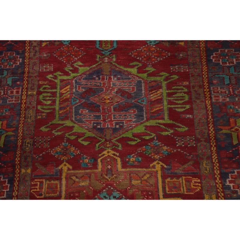 Hand Knotted Oriental 100% Wool Carpet Traditional Geometric Red Heriz Runner Rug - 10' 0'' X 3' 6''