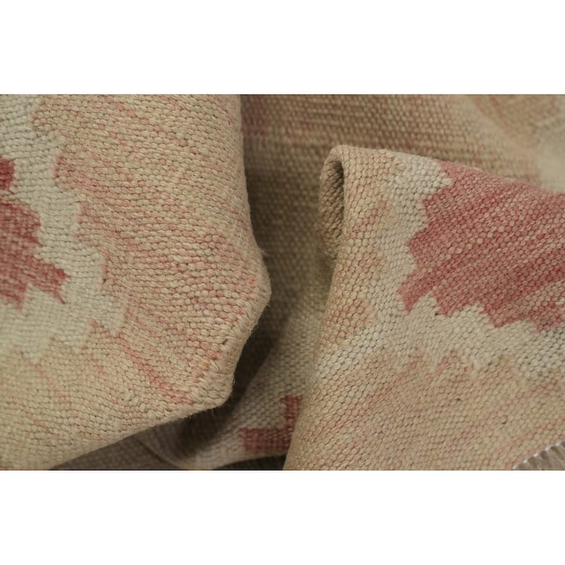 Hand Woven Oriental 100% Wool Carpet Southwestern Tribal Beige & Ivories Kilim Area Rug - 10' 0'' X 7' 2''