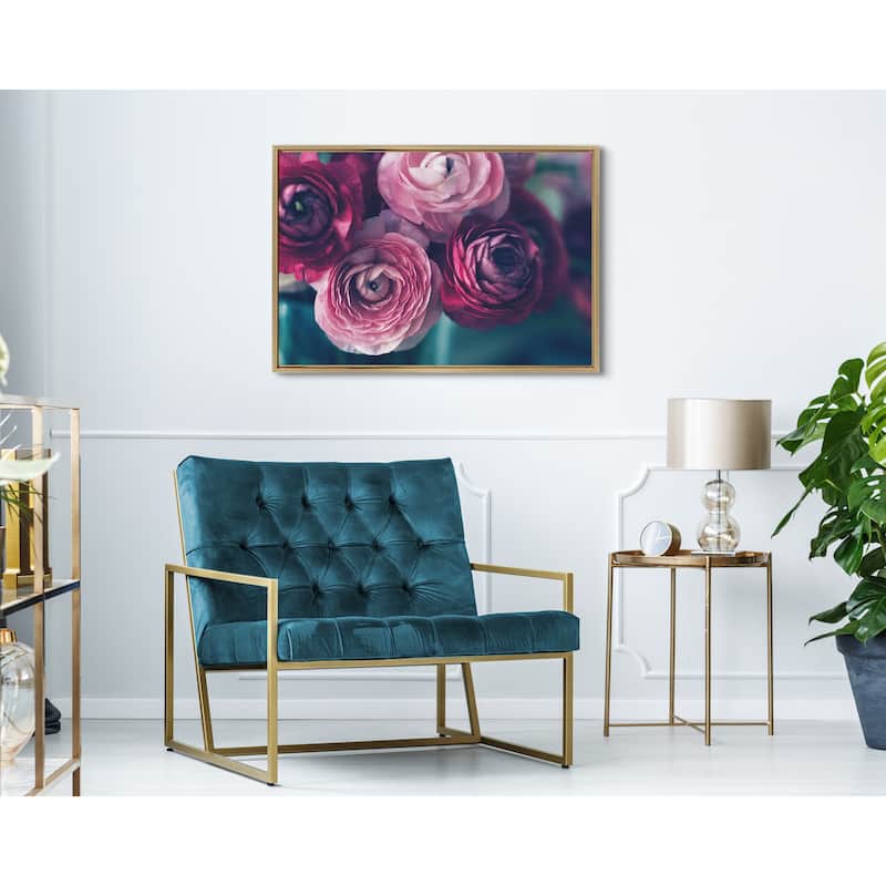 Sylvie Pink Flower Bouquet Framed Canvas Wall Art, Gold 18 x 24