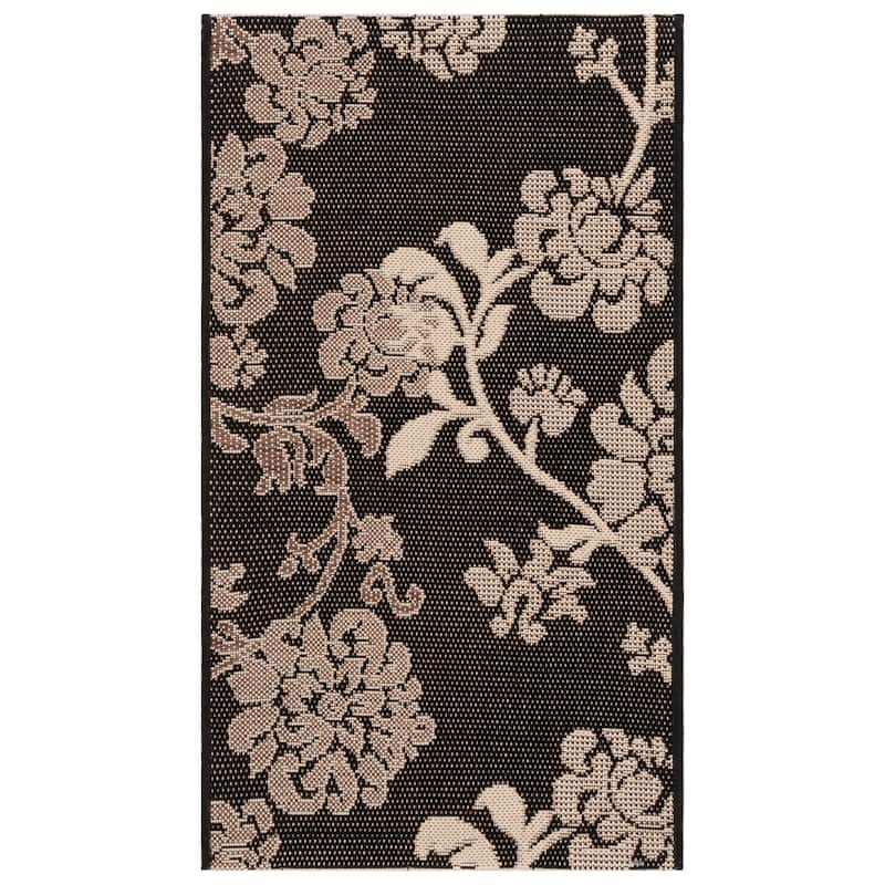 SAFAVIEH Courtyard Vernelle Arvyda Outdoor Waterproof Patio Backyard Rug - 2' x 3'7" - Black Natural/Brown