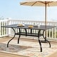 preview thumbnail 1 of 3, Outdoor Patio 2 Tiers Iron Steel Slatted Rectangle Dining Table Black with Umbrella Hole for 6 Person - 60" x 37"