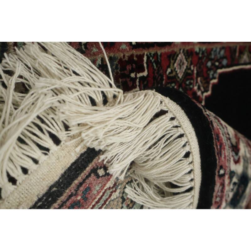 Hand Knotted Oriental 100% Wool Carpet Traditional Geometric Black Bidjar Runner Rug - 10' 2'' X 2' 5''