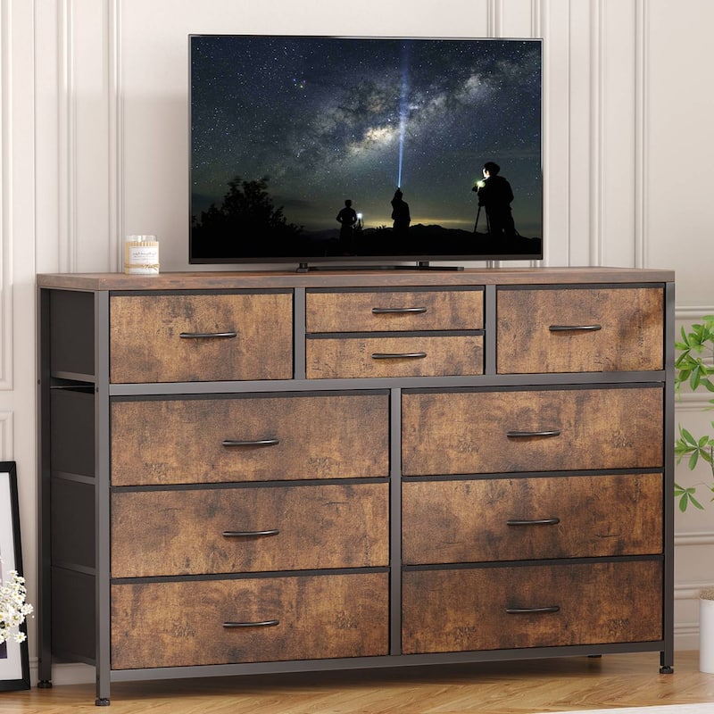 Modern Dresser TV Stand with 10 Drawers - n/a - Brown