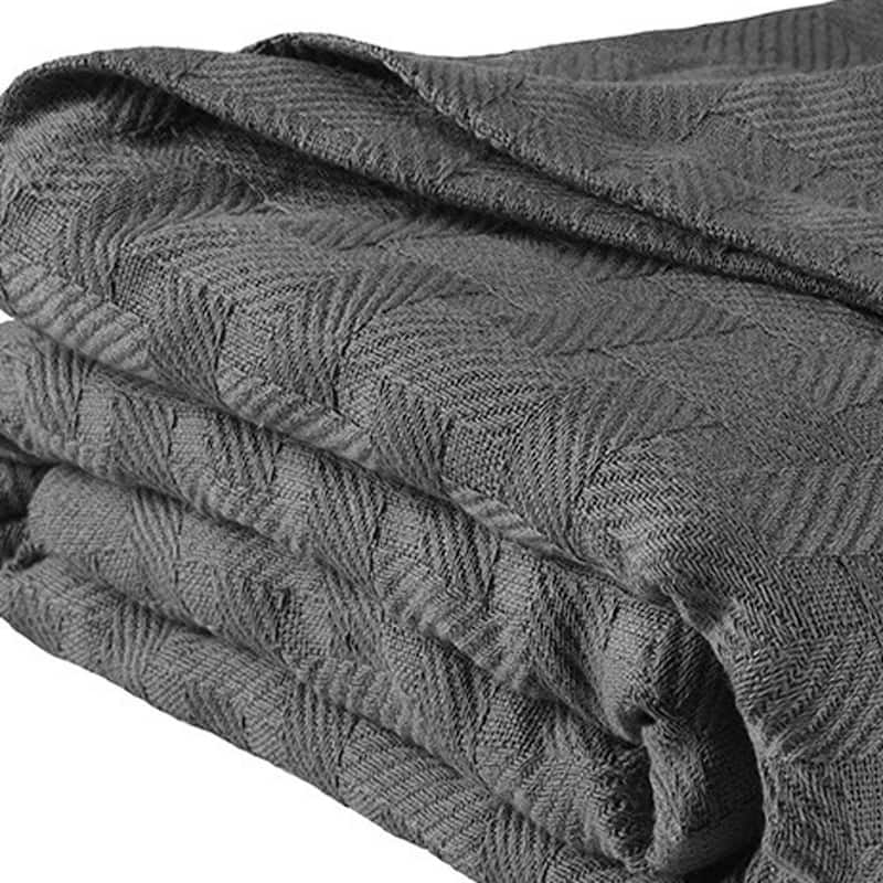 HomeRoots 50" X 60" Charcoal Cotton Basketweave Geometric Throw Blanket