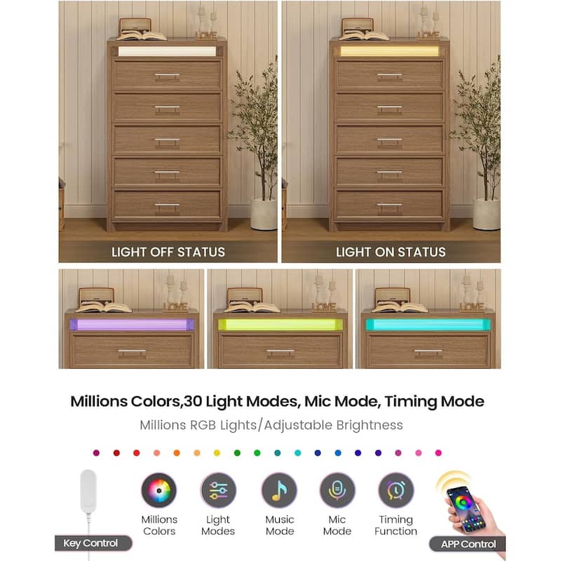 Dresser for Bedroom with Drawers Mid-Century Modern Dresser 3 Color Lights