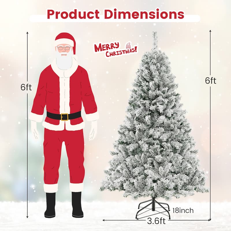 Gymax 6/7/8 FT Pre-Lit Snow-Flocked Xmas Tree 3-Minute-Setup
