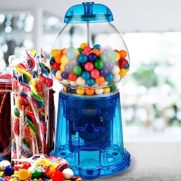 slide 2 of 7, 11-Inch Translucent Gumball Machine - Coin-Operated Candy Dispenser Blue
