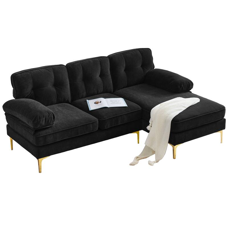 L Shaped Sectional Sofa with Chaise, Velvet Fabric Cloud Couch, Corner 3 Seater Sectional Sofa with Backrest & Armrests