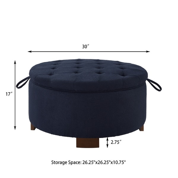 dimension image slide 9 of 10, 30" Round Boucle Storage Ottoman with Reversible Tray Lid & Wood Legs