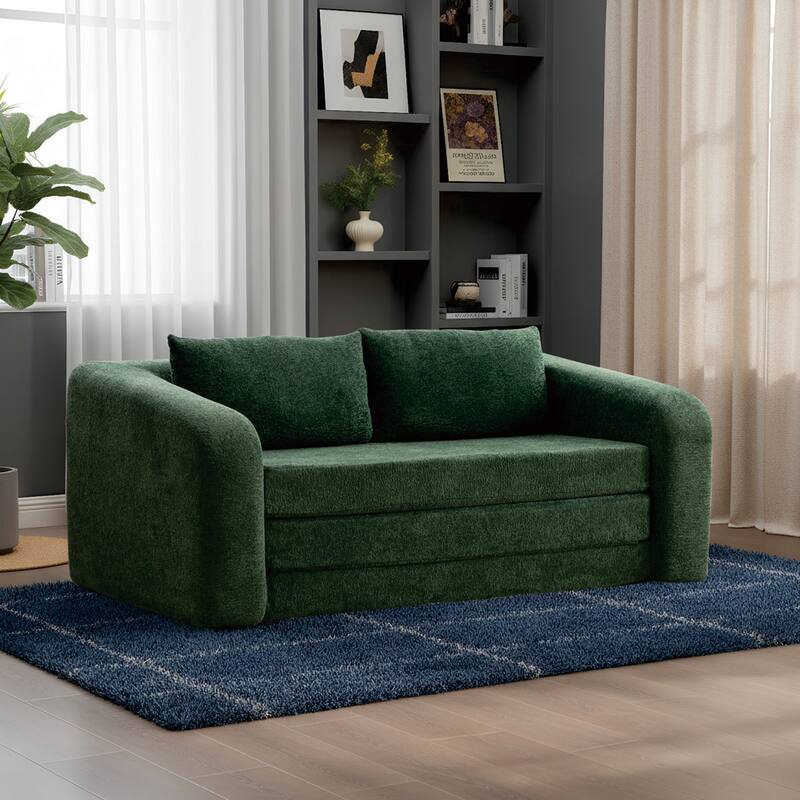 71.2"W 2-in-1 Foldable Pull Out Loveseat Sofa Bed Equipped with Armrest & Backrest Pillows