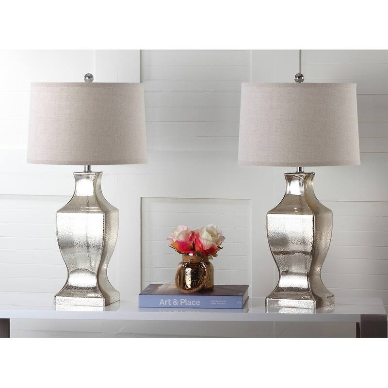 SAFAVIEH Lighting 29-inch Antique Silver Glass Bottom Lamp (Set of 2) - 15"x15"x29"