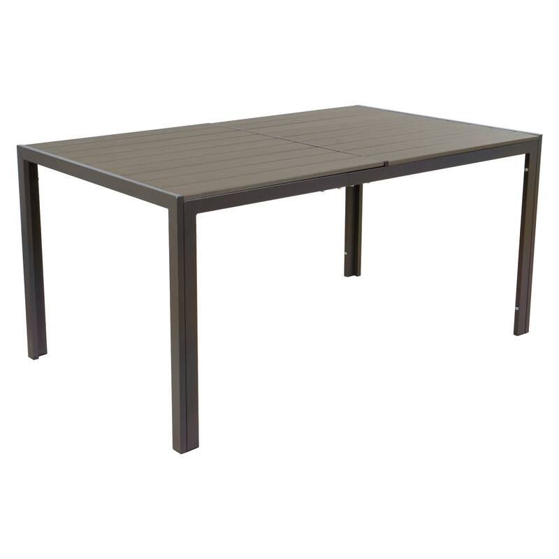 Kozyard Coolmen Outdoor Patio Dining Table with Powder-Coated Frame and Wood Like Laminate Table Top - Brown