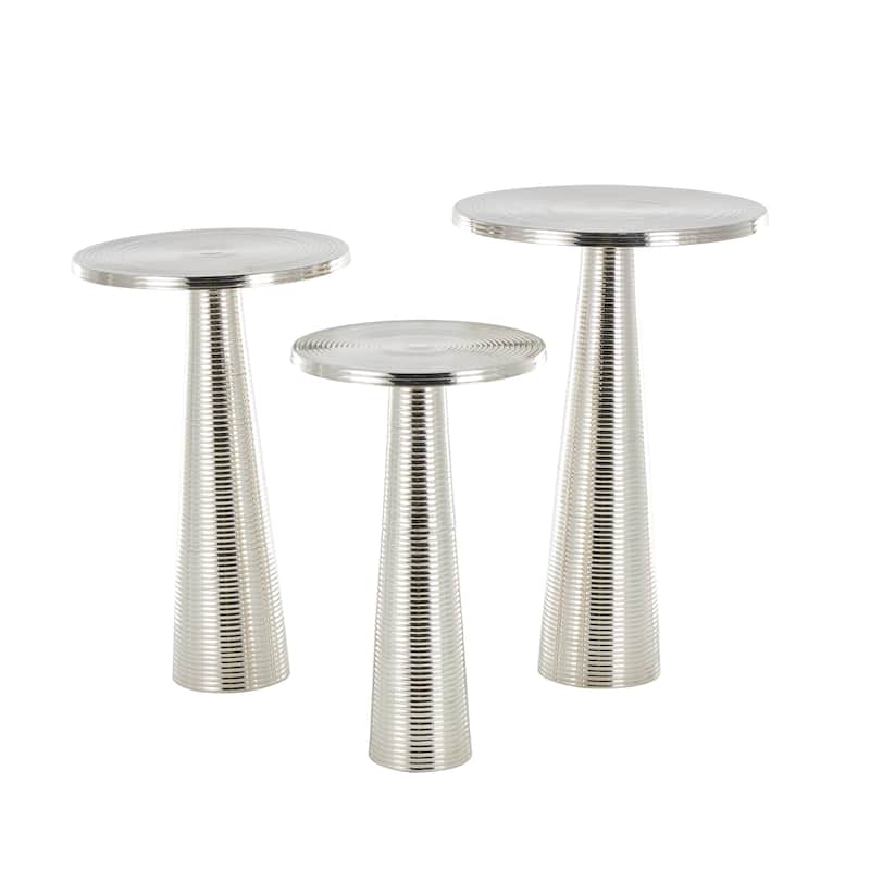 Textured or Ridged Accent Table with Layered Ring Tabletop or Hammered & Cone Shaped Bases - Gold or Silver - Roche River Décor