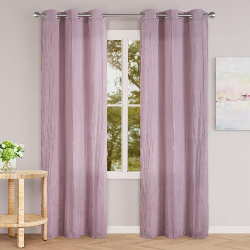 Cotton Blend Broomstick Crush Grommet Curtain Pair - 38"Wx96"L - Lilac