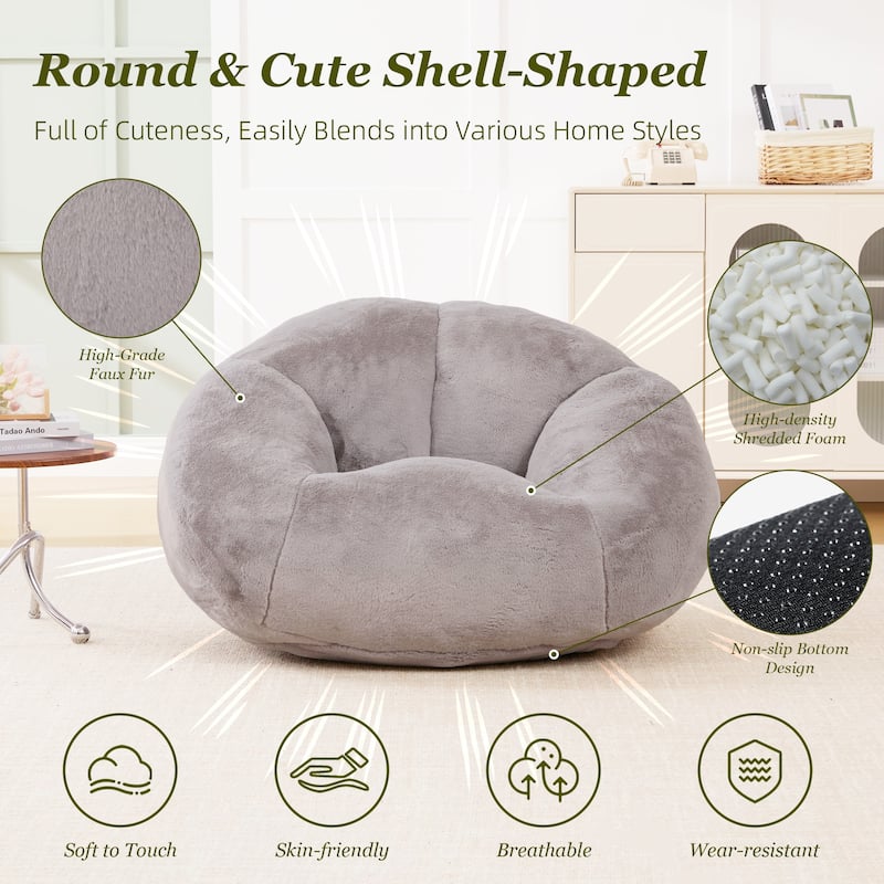 HOMEFUN Fabric Upholstered Oversized Round Comfy Bean Bag Lazy Sofa for Living Room