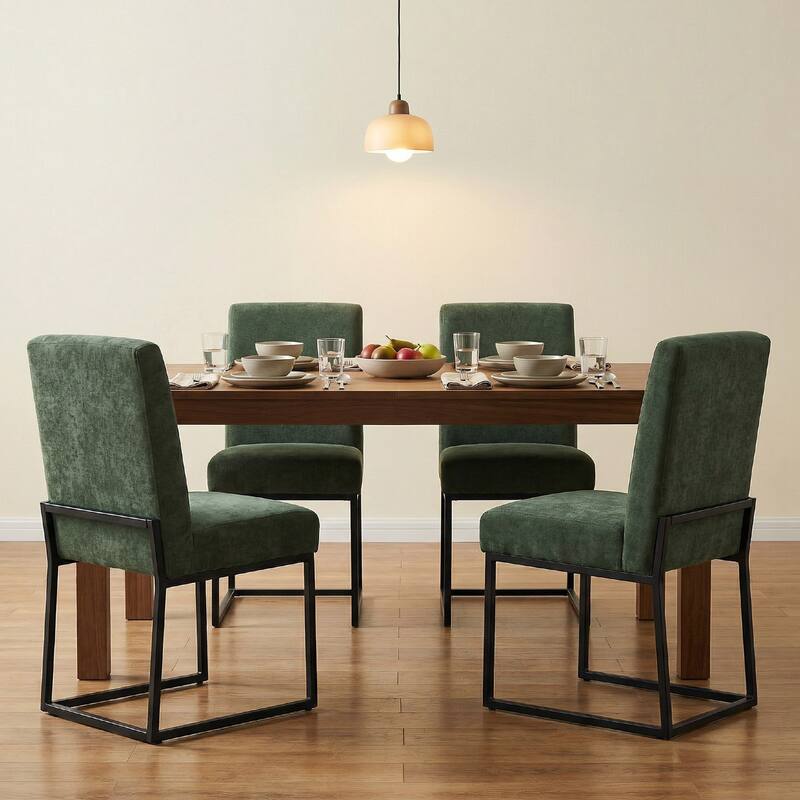 Mid Century Modern Dining Chair with Black Metal Legs