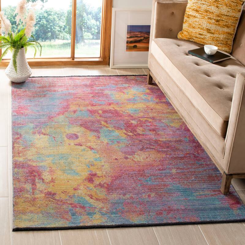 SAFAVIEH Windsor Domitila Shabby Chic Oriental Polyester Rug with - 9' x 13' - Fuchsia/Turquoise
