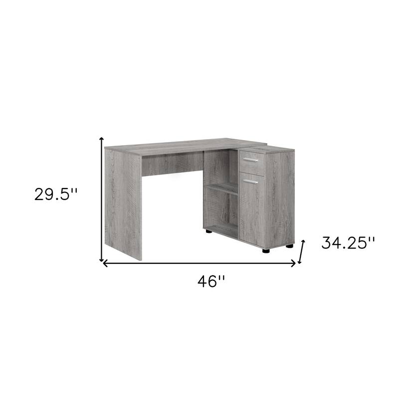 HomeRoots 46" Gray Wood L Shape Computer Desk With Two Drawers