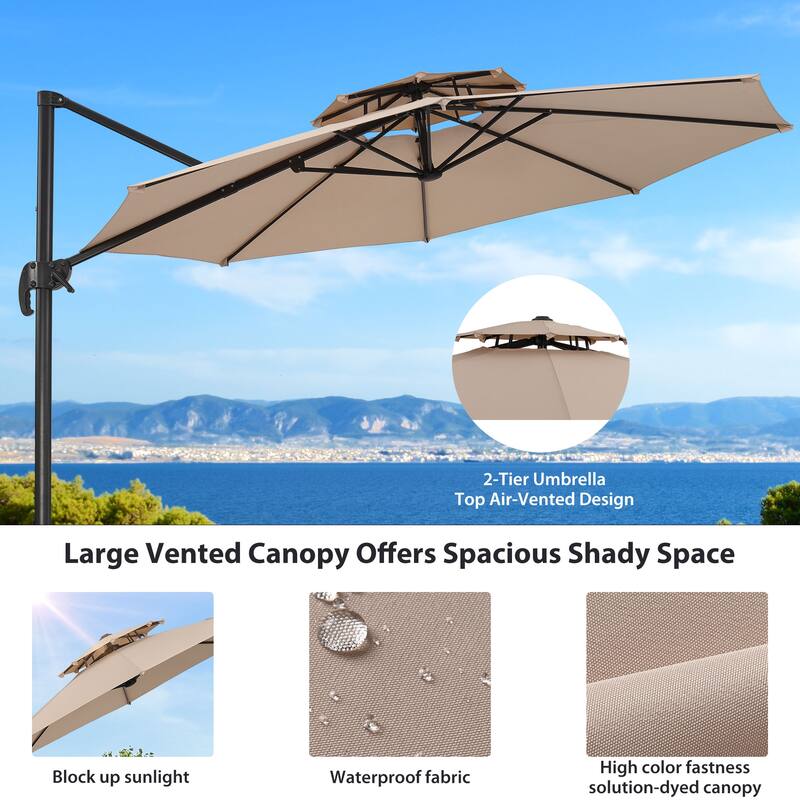10 FT Aluminum Offset Outdoor Cantilever Umbrella with 360-degree Rotation