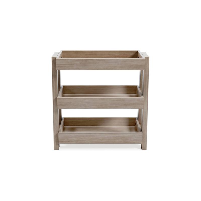 Arid Accent Table, 3 Storage Tray Shelves, 26 Inch, Brown Solid Wood