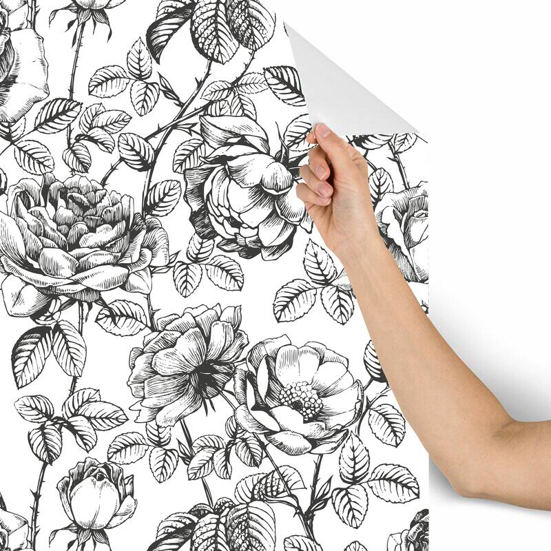 Hand Drawn Gardenia Flowers Removable Wallpaper - 10'ft H x 24''inch W
